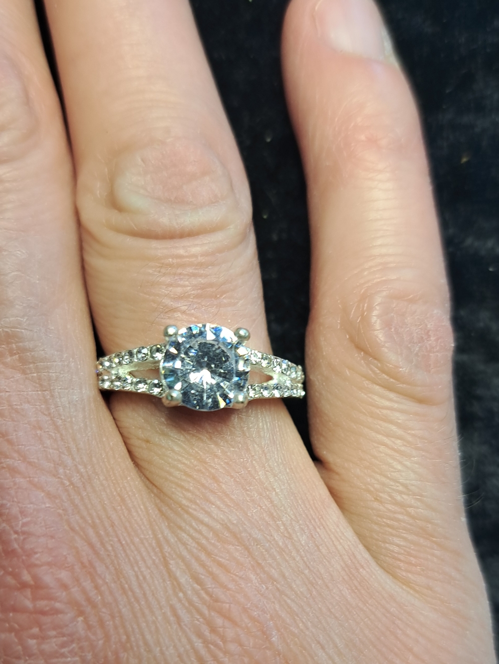 Silver Tone Round Cubic Zirconia Solitaire Ring in Silver